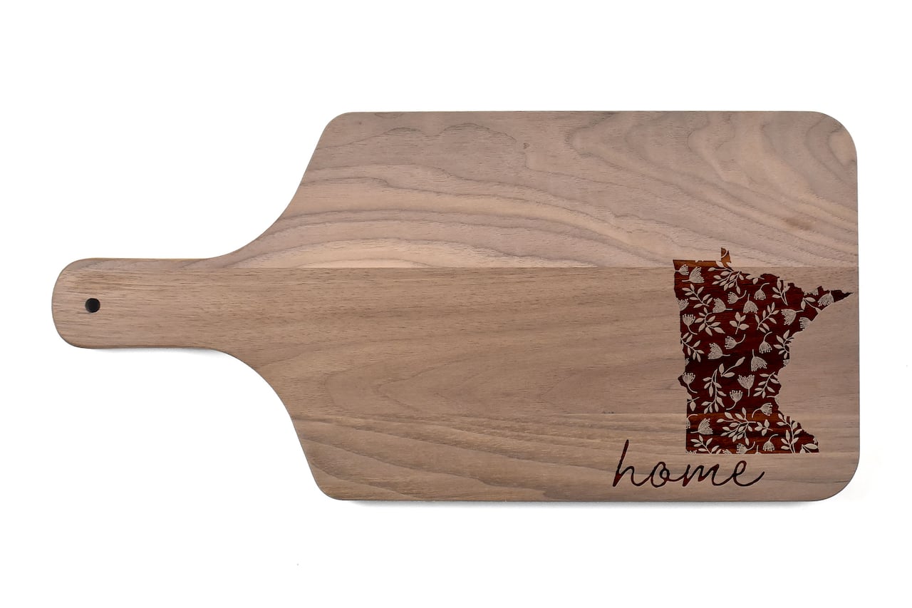 17" Floral Home State Walnut Paddle Cutting Board